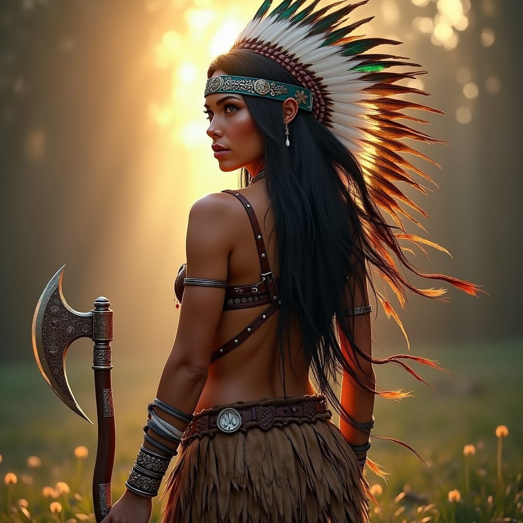 Native American Warrior Princess with Majestic Feather Head ...
