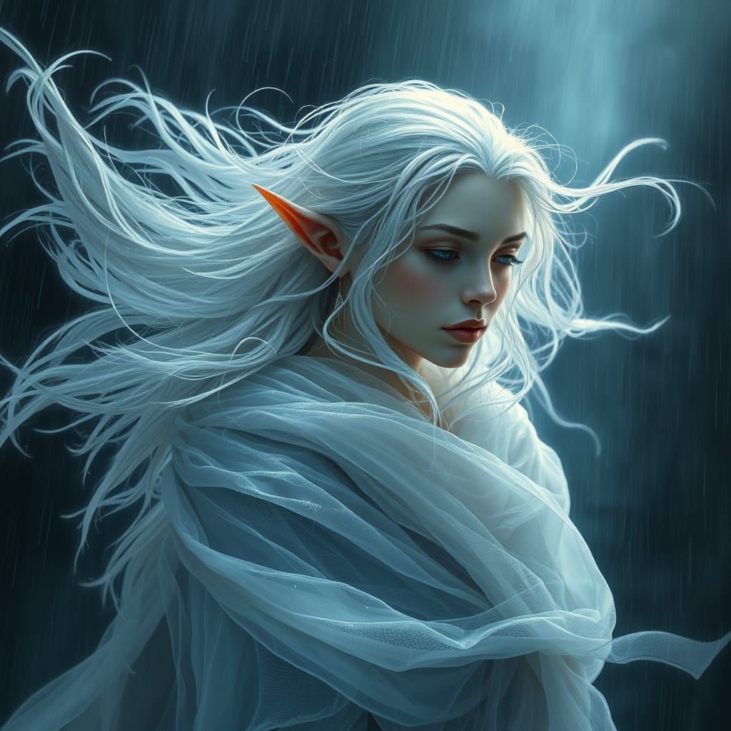 Ethereal Elf in Stormy Night, Inspired by Fantasy Concept Ar...