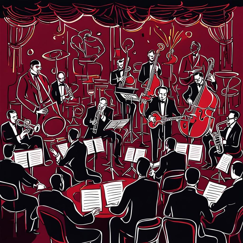 Jazz Orchestra in Cabaret with Abstract Strokes