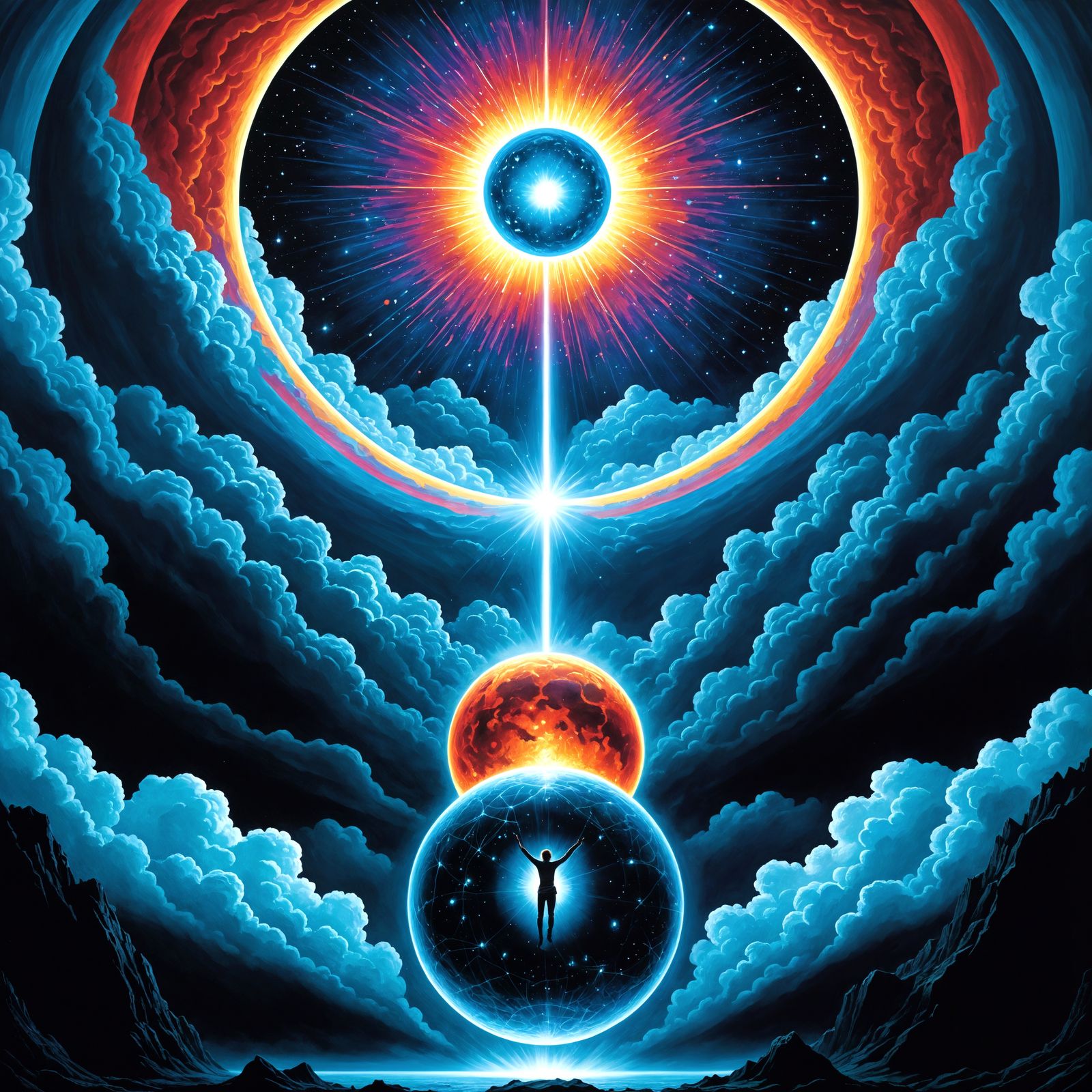 Surreal Cosmic Landscape Unfolds in Starry Night