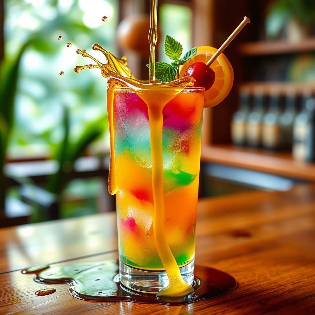 Exotic Cocktail Overflowing with Golden Honey