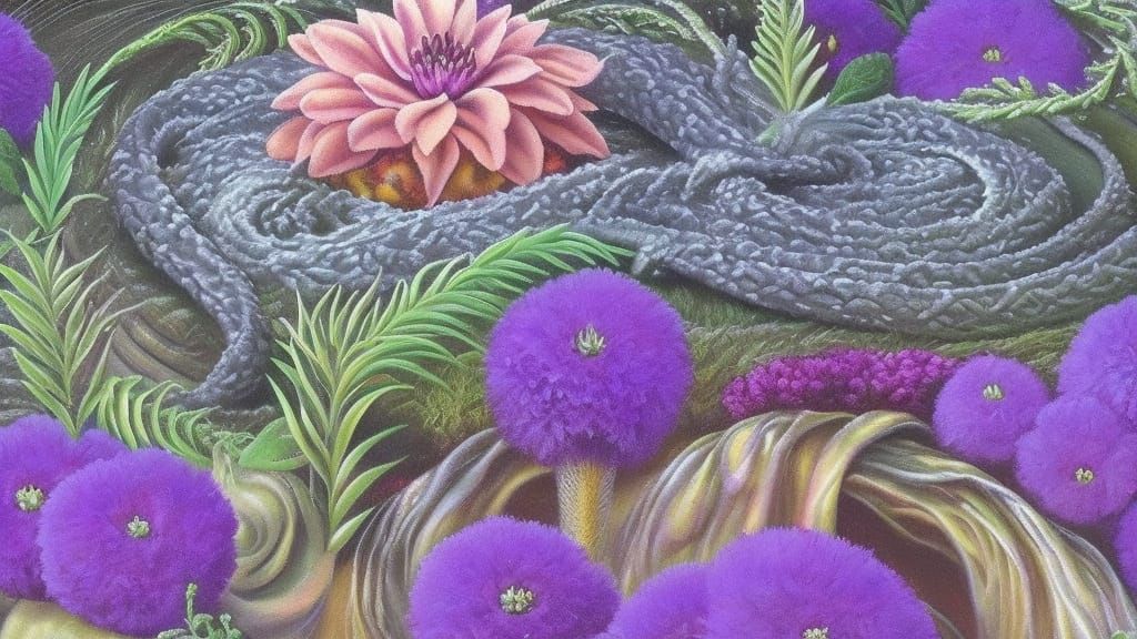 Surreal Snake Made of Cake and Fries