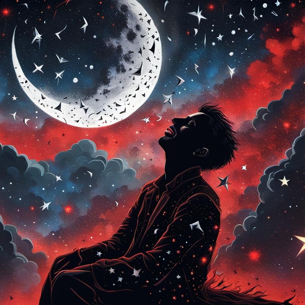 Macabre Meteor Shower with Smiling Figure in Impasto Style