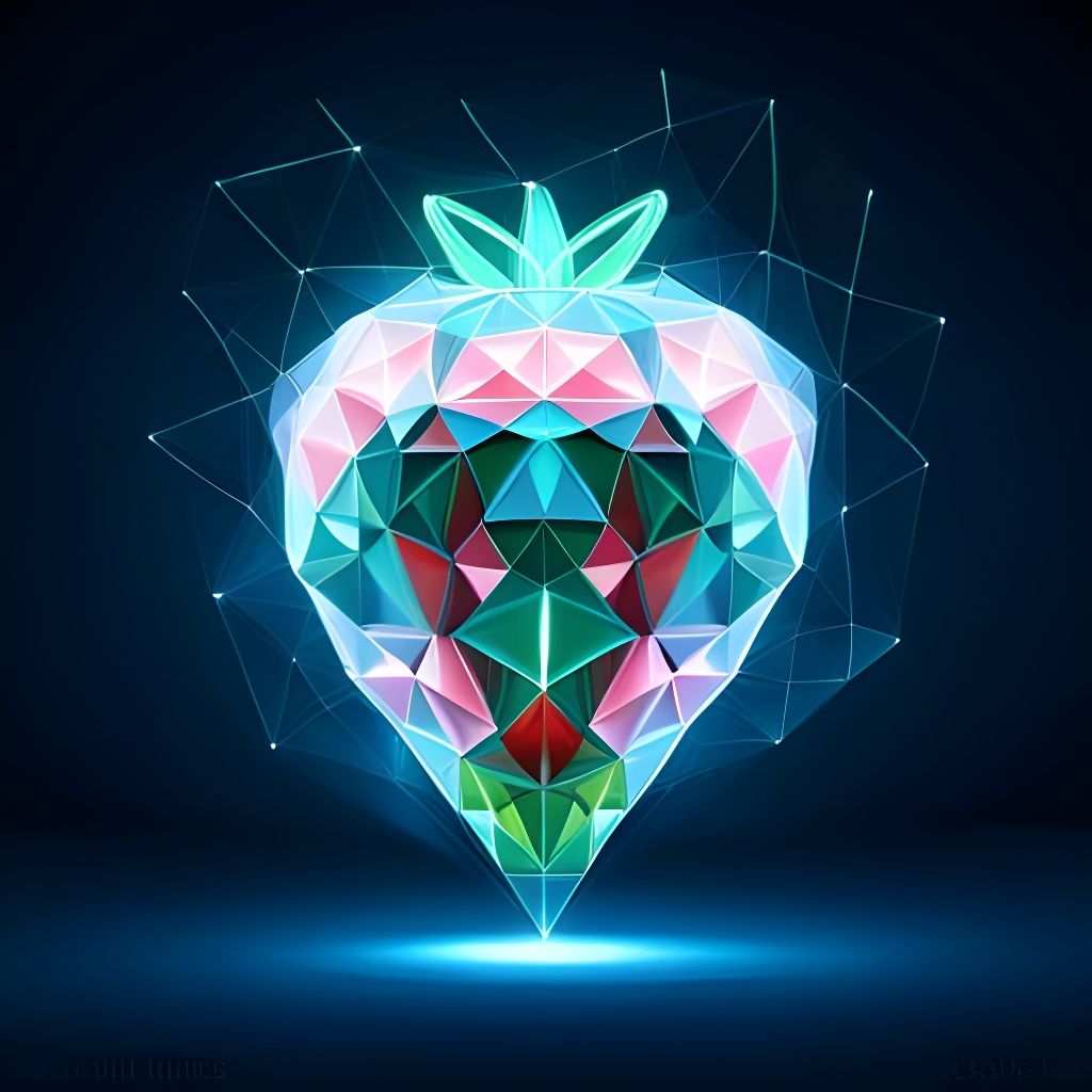Luminous Geometric Strawberry in Enchanted Forest