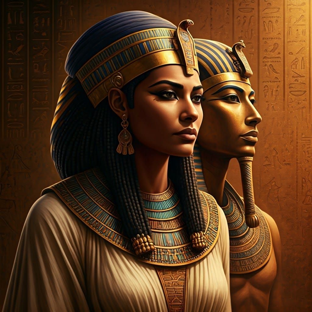 Egyptian Priestess Beside Tutankhamun as Concept Art
