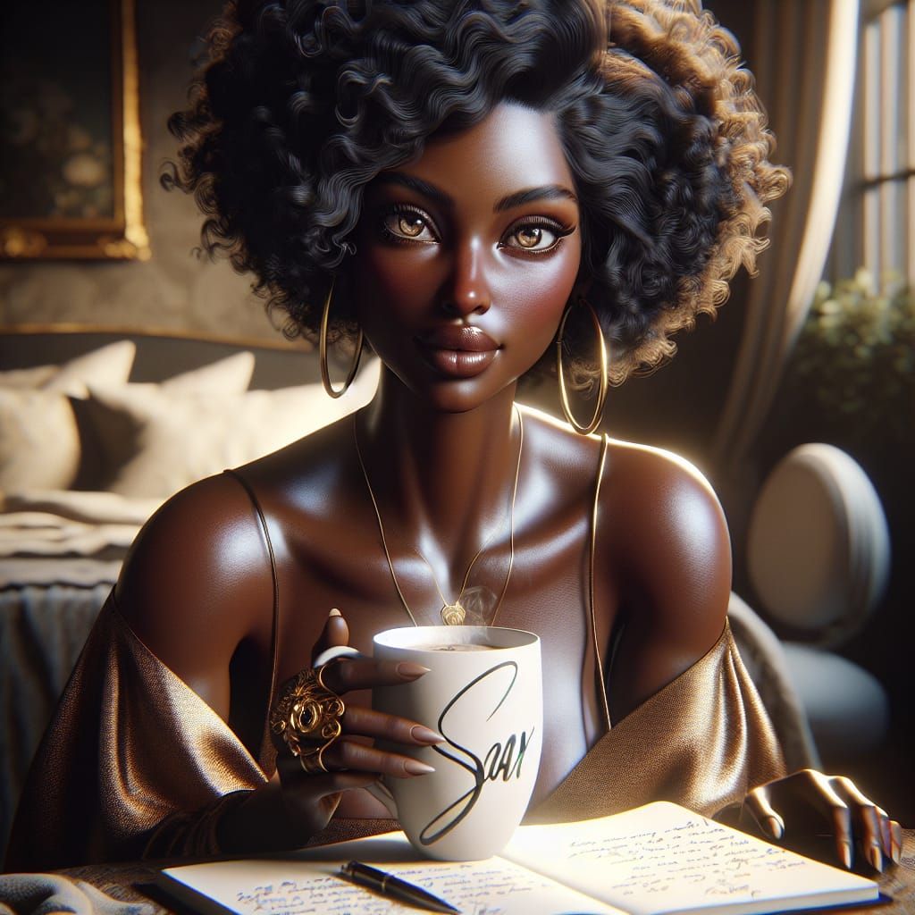 Elegant Woman with Mug: Fantasy Concept Art