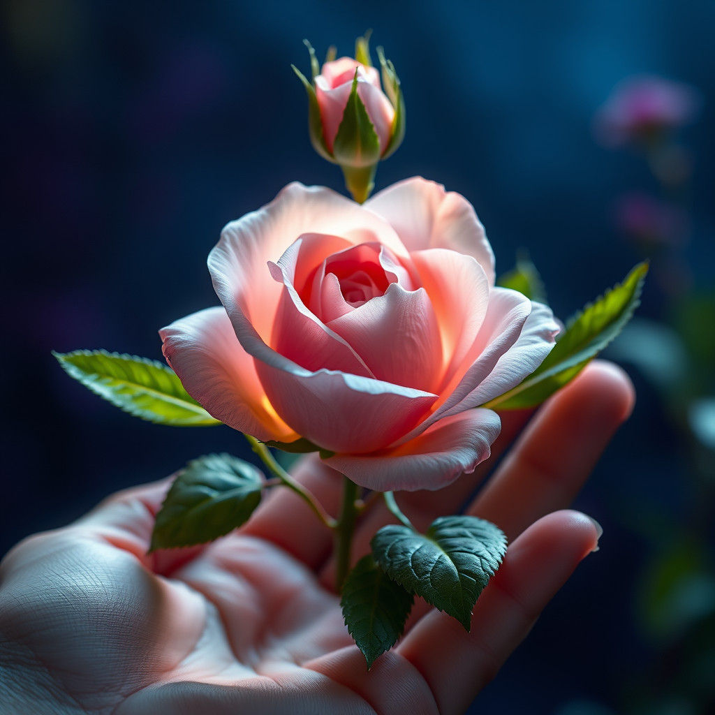 Velvety Wild Rose in Hand: Fantasy Concept Art