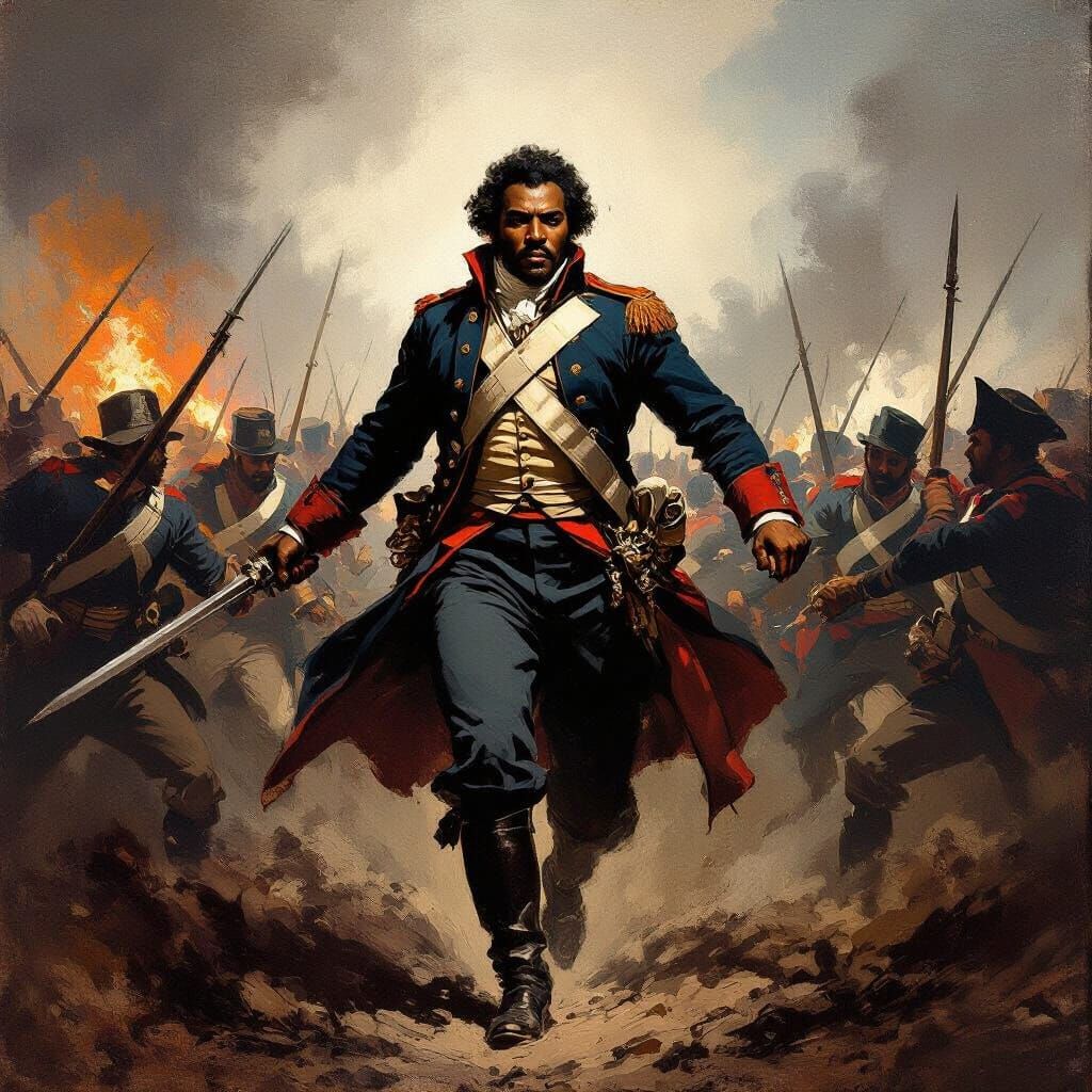 Toussaint Louverture Leads Haitian Revolution in Impasto Oil...