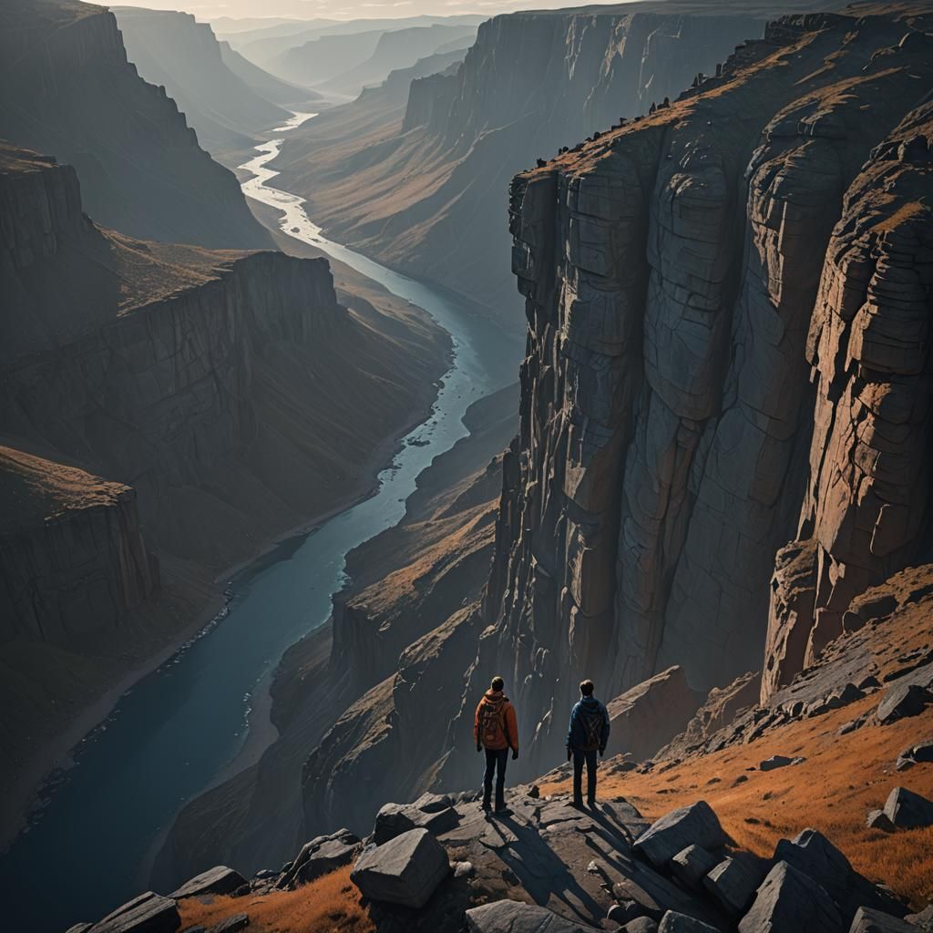 Dramatic Cliffside Figure in Cinematic Lighting