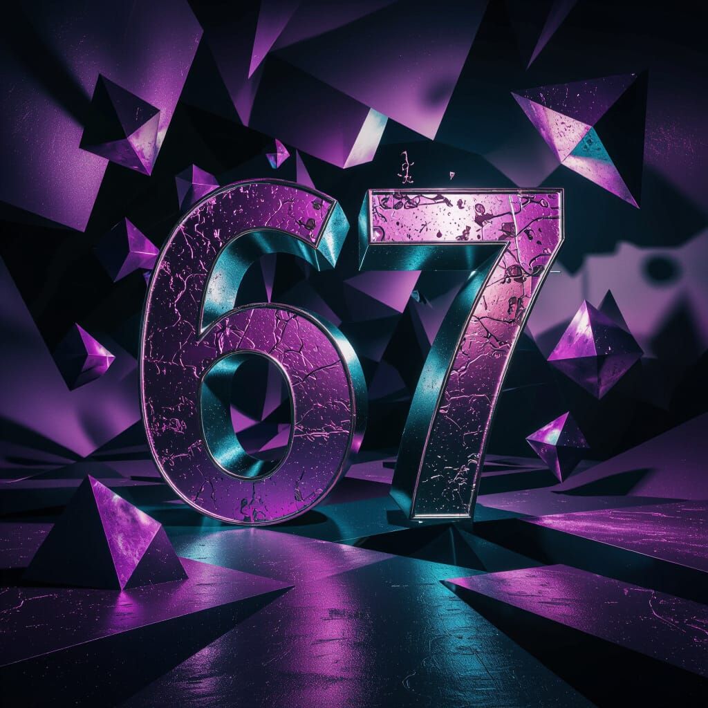 Surreal Dreamscape Featuring Metallic Number 67