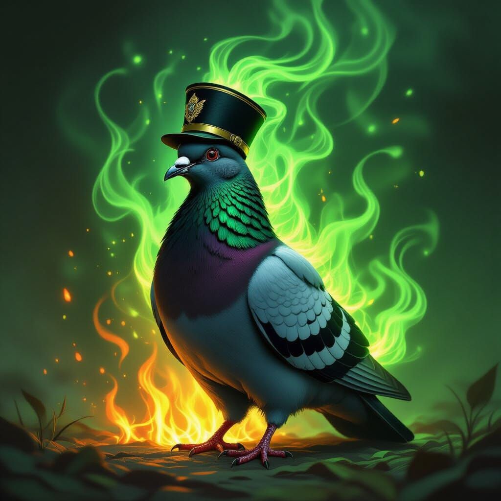 Pigeon Commander in Ethereal Green Fire Aura