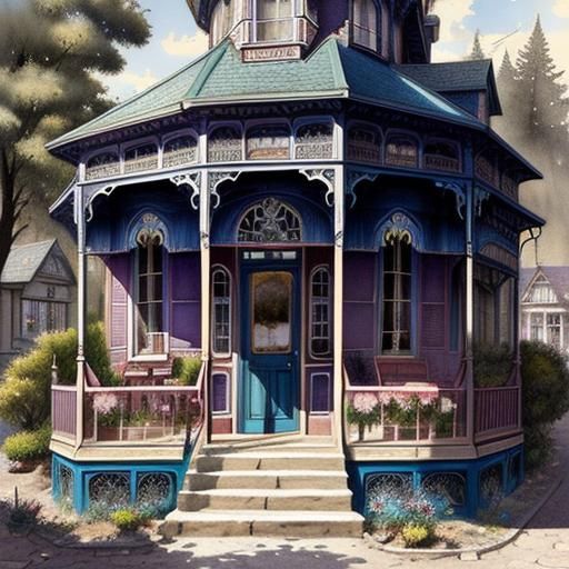 Victorian Cafe in Watercolor Sketch Style