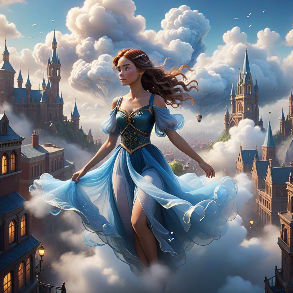 Whimsical Cloud City Goddess in Majestic Air Elemental Form