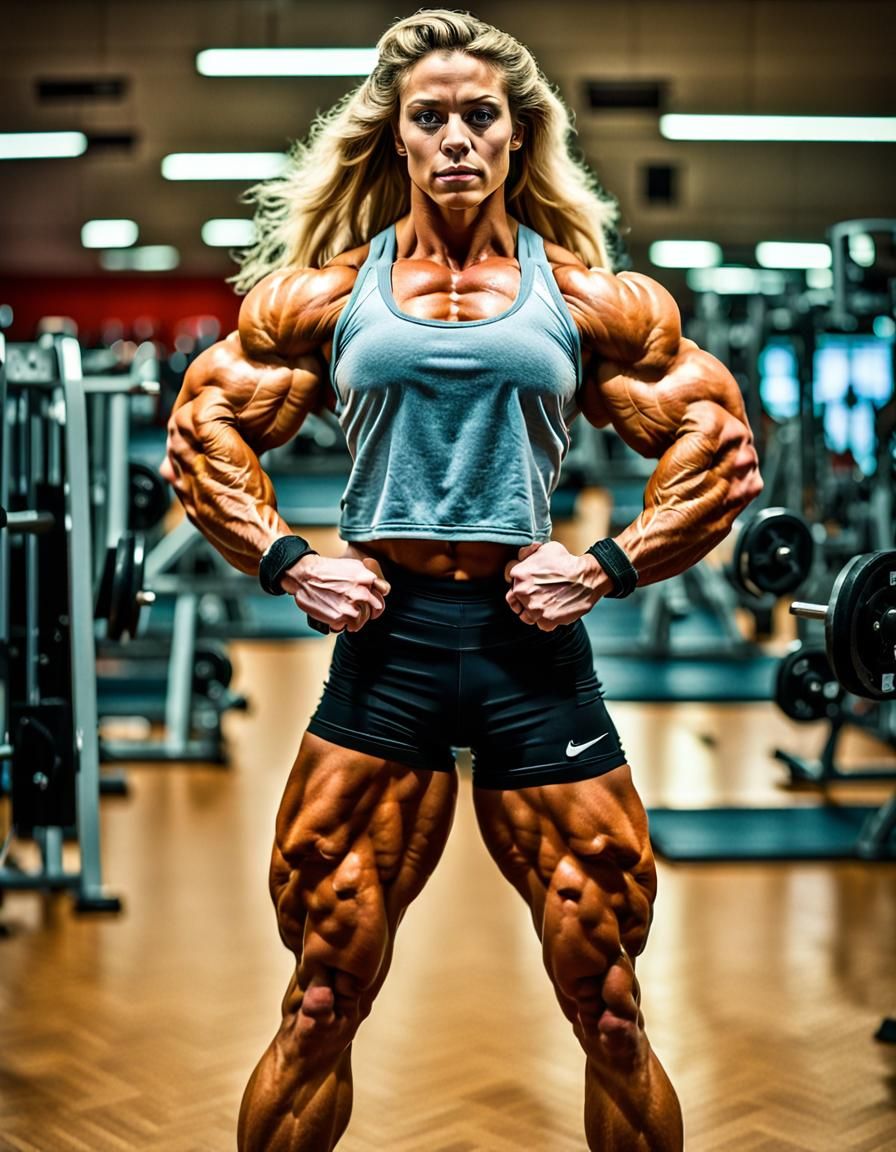 Brazilian Bodybuilder Flexing Biceps in Gym Portrait