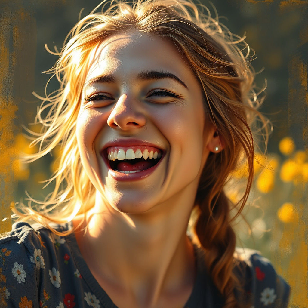 Joyful Woman Laughing in Impressionist Style