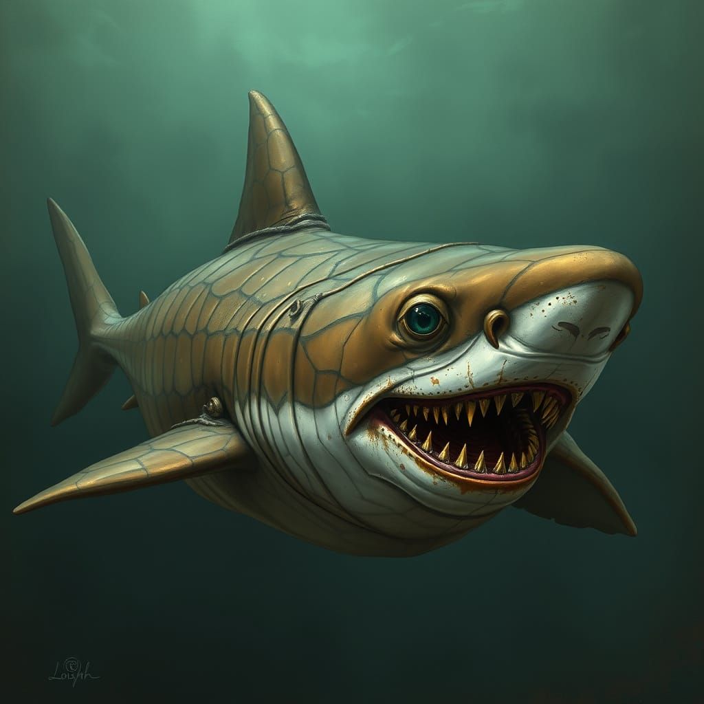 Ancient Wise Shark in Mystical Illustration Style