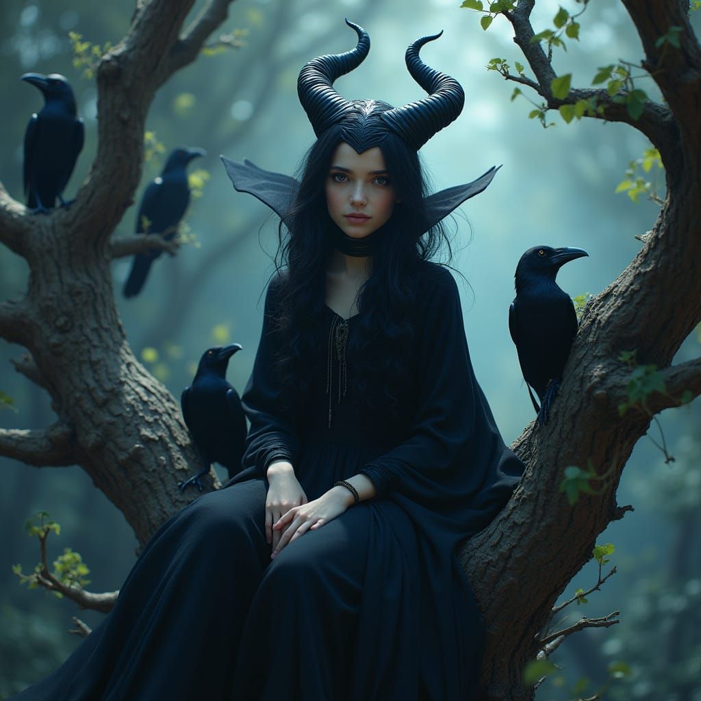 Mystical Dark Fantasy Princess of Evil in Art Nouveau Style