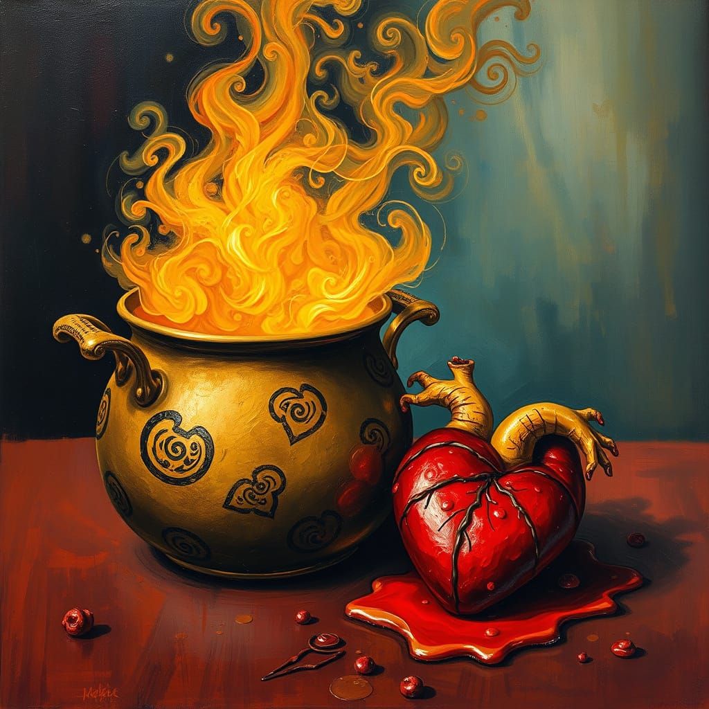 Melting Pot and Heart in Expressionist Style