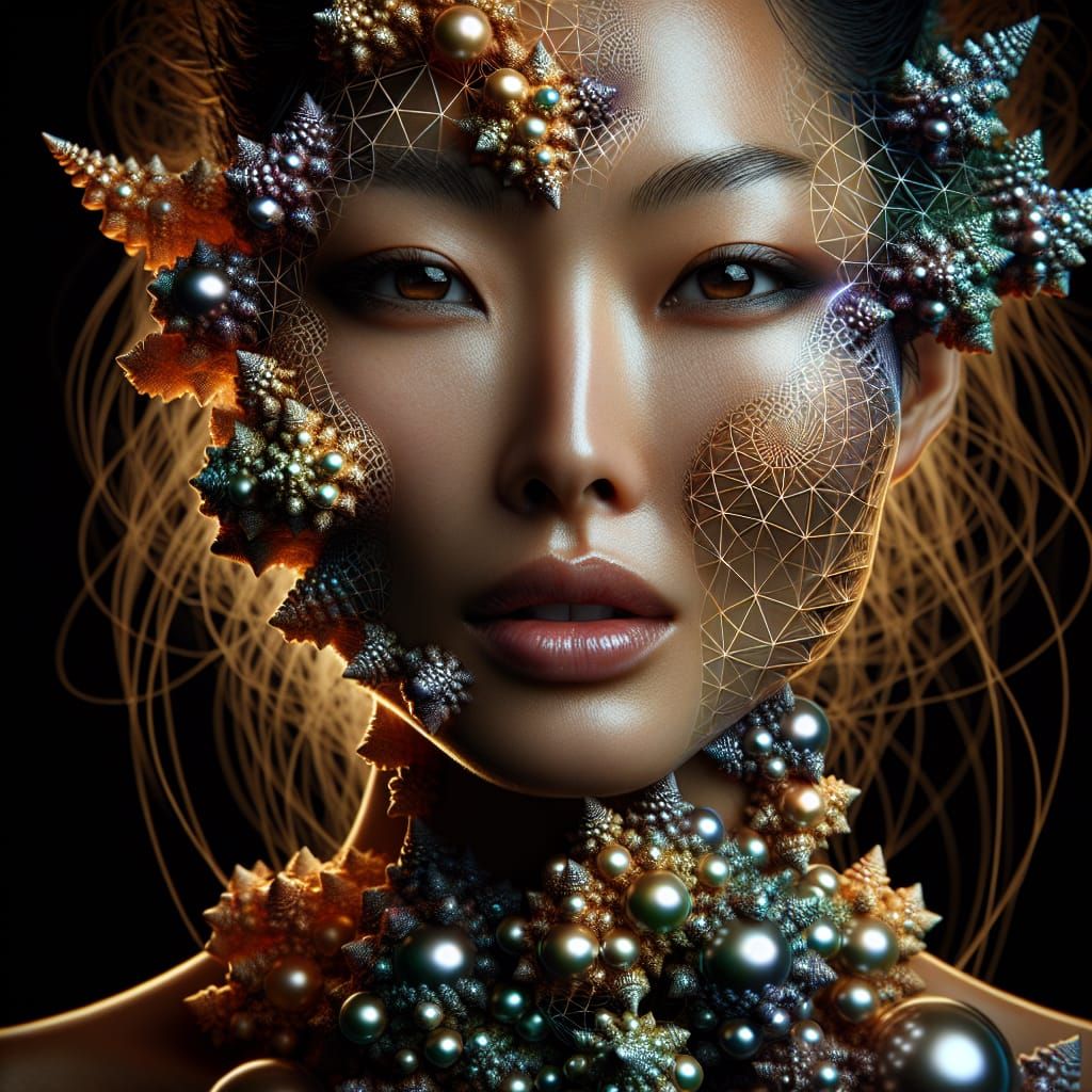 Mystical Asian Goddess Portrait in Fractal Art Style