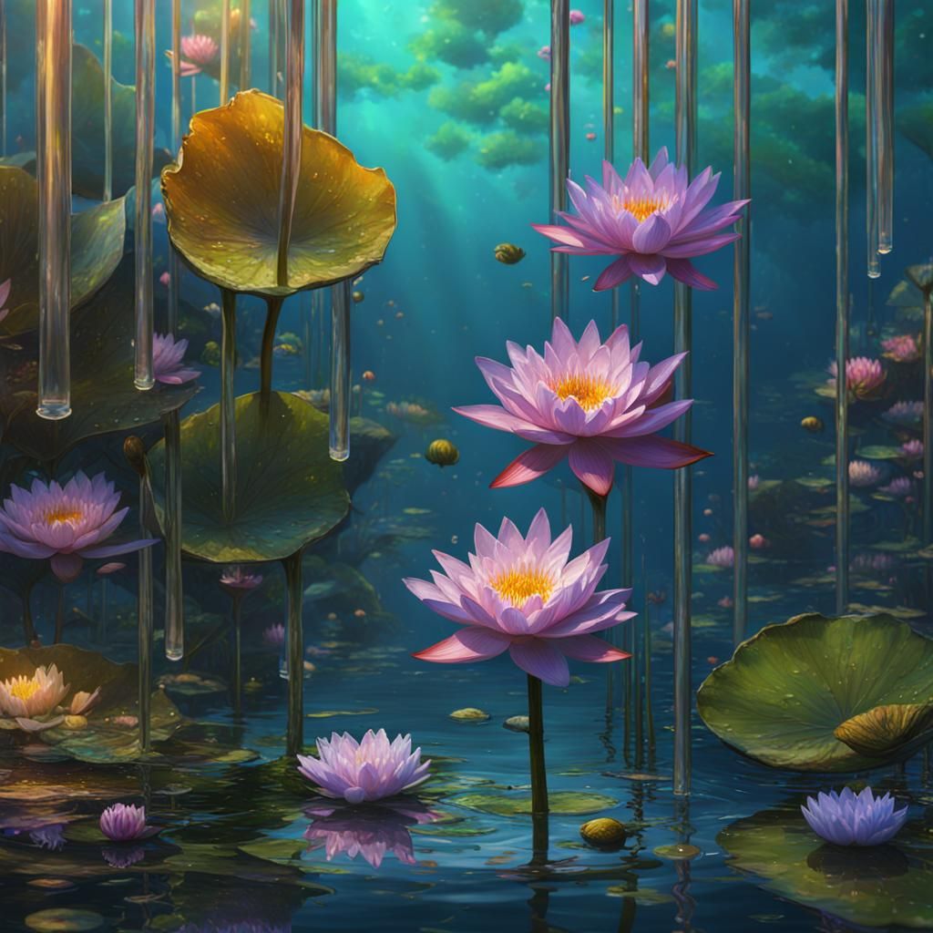 Monet's Water Lilies in Test Tubes: Detailed Matte Painting