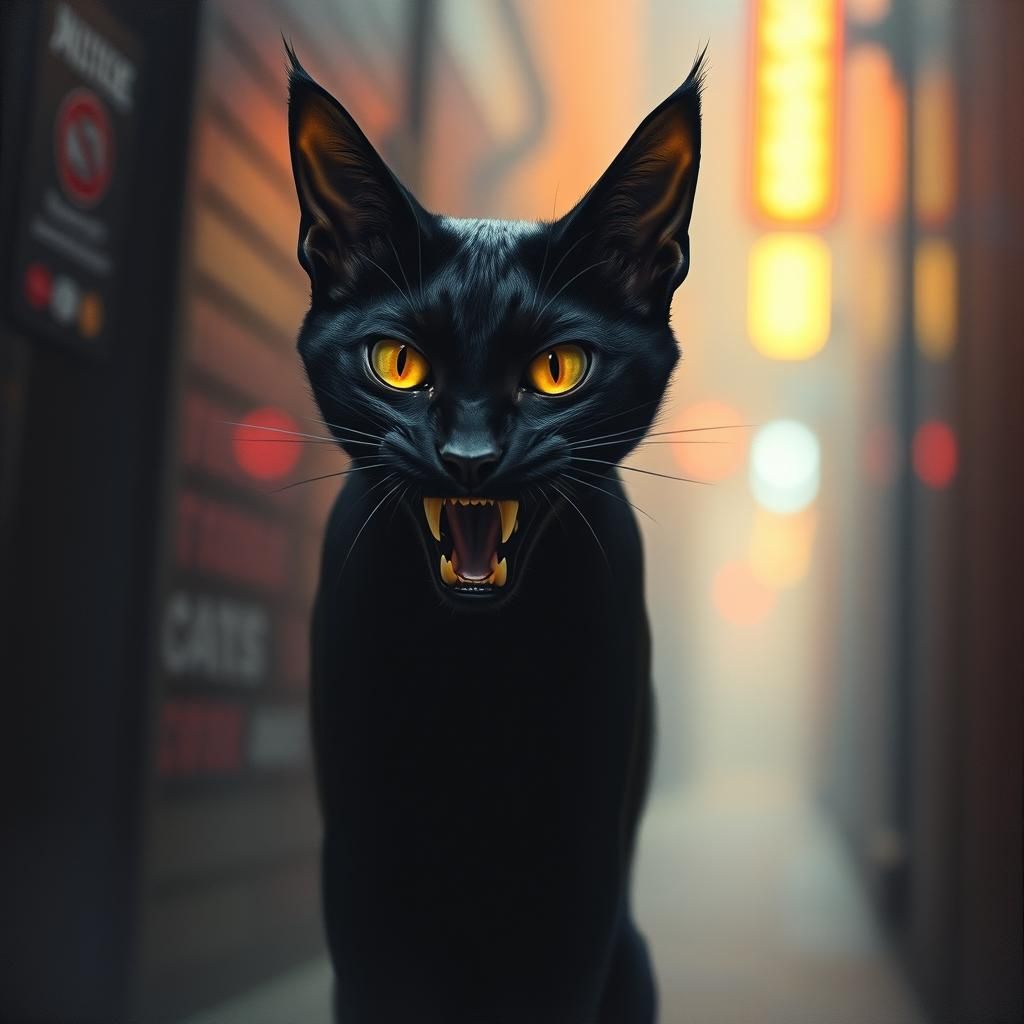 Menacing Vampire Cat in Surrealist Style