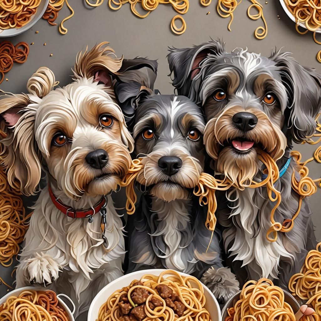 Dogs Share Spaghetti: 3D Anime Concept Art