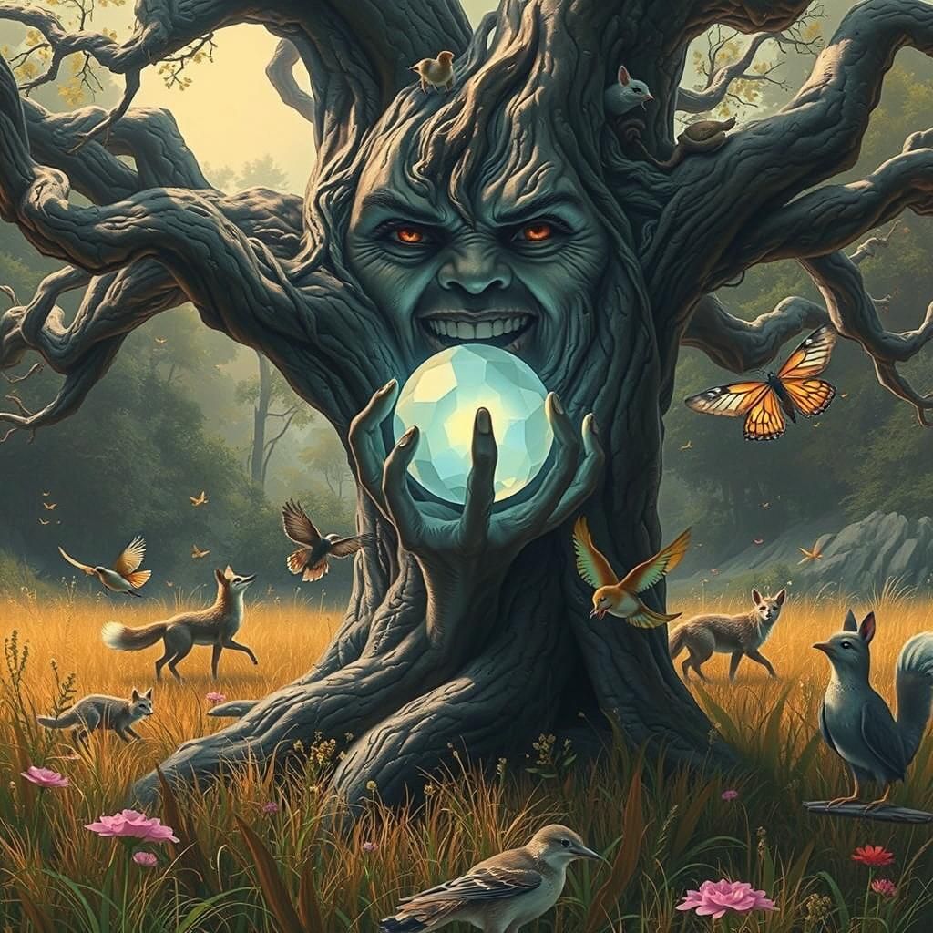 Mystical Tree of Knowledge with Crystal Ball