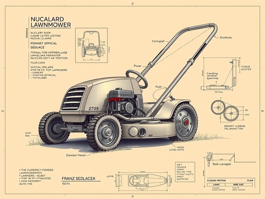 Nuclear Powered Lawnmower Schematic Drawing in Cyberpunk Sty...