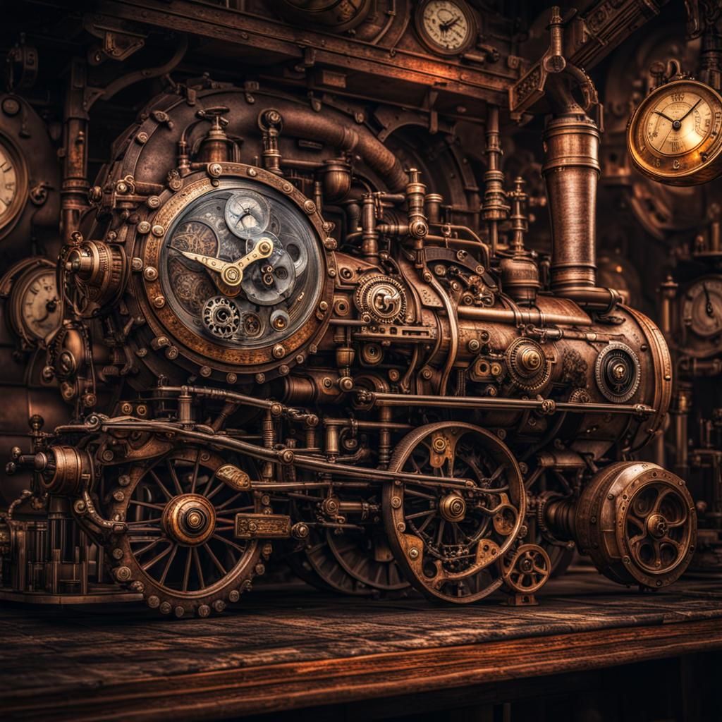 Hyperrealistic Steampunk Scene with Intricate Details