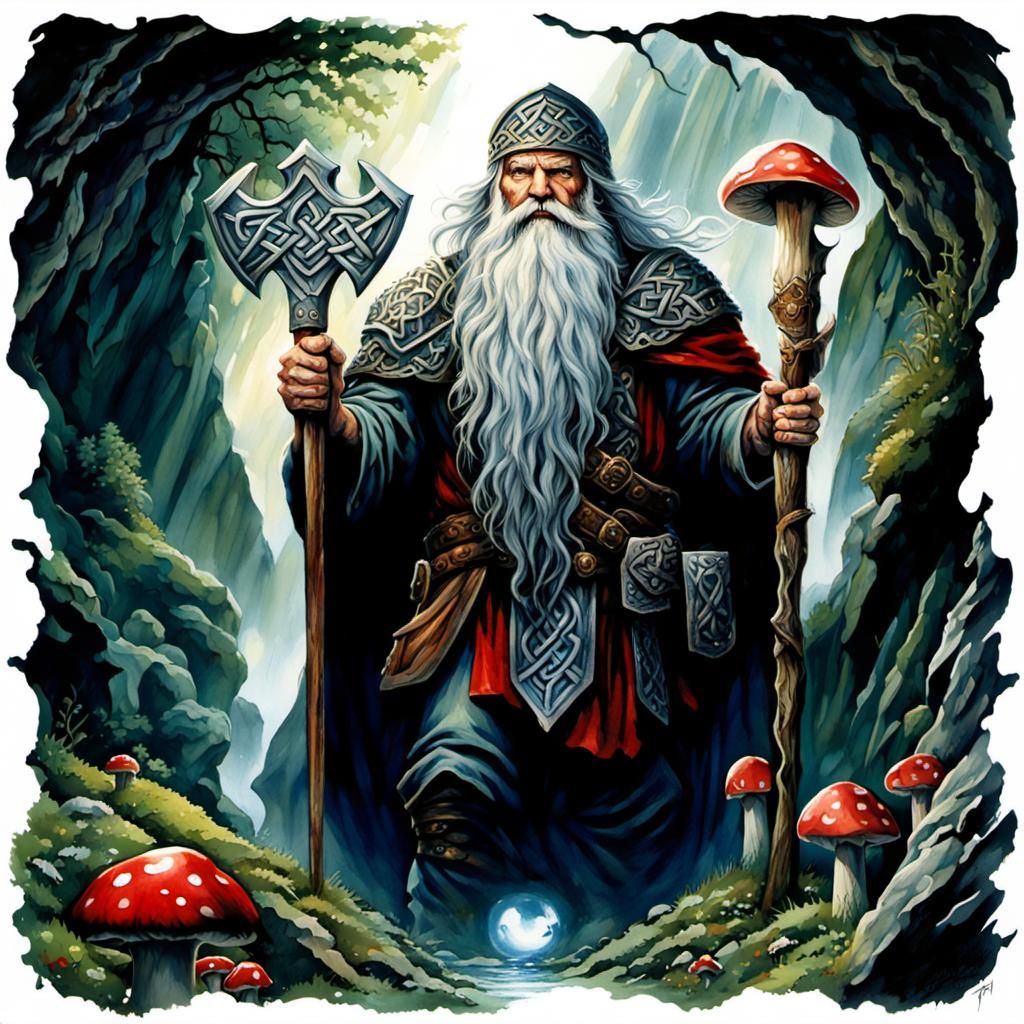 Majestic Dwarf in High Gothic Watercolor Style
