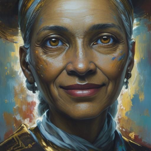 Beautiful Woman's Smiling Face as Oil Painting