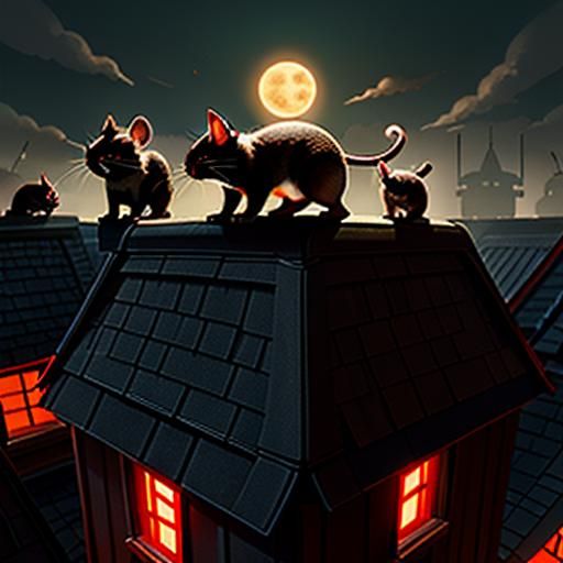 A giant robotic mouse with glowing red eyes patrols the roof...