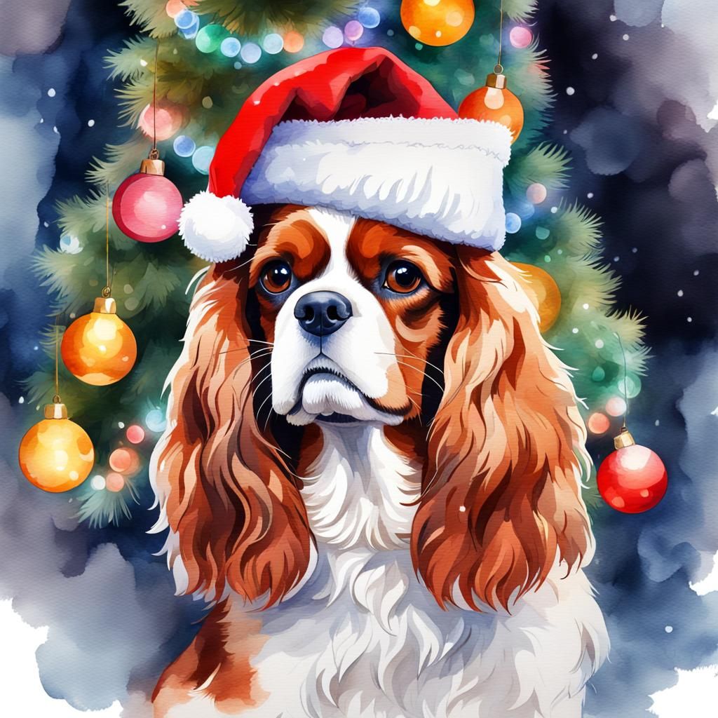 Cavalier King Charles Spaniel Christmas Watercolor
