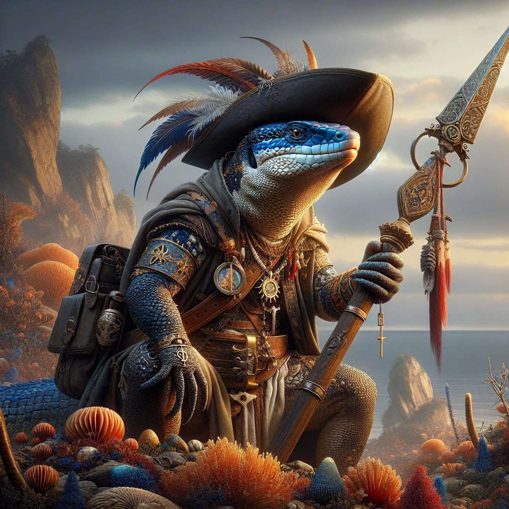 Lizardfolk Pirate Cleric with Magic Spear