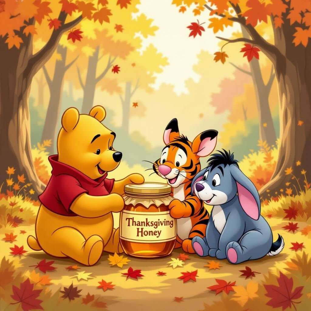 Winnie the Pooh Friends Share Thanksgiving Honey in Autumn W...
