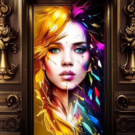 Golden Door with Diamond Lightning: Digital Art