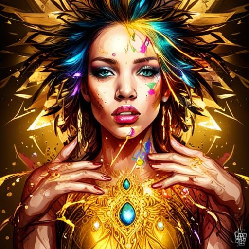 Golden Door with Diamond Lightning: Digital Art