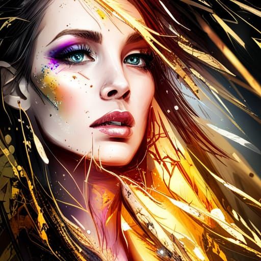 Golden Door with Diamond Lightning: Digital Art