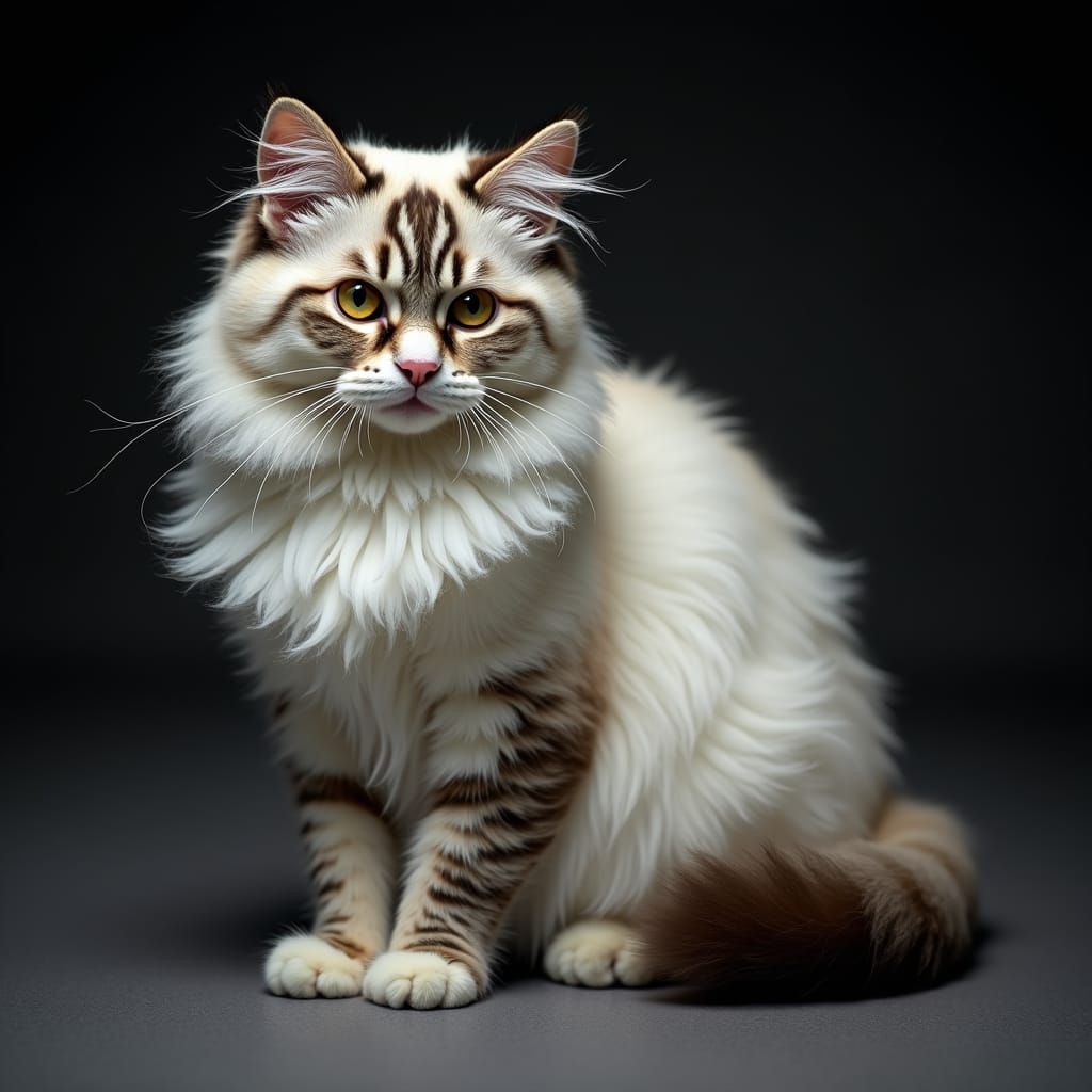Angora Cat with Tabby Markings in Hyperrealistic Photo