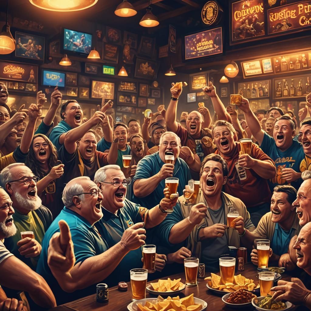 Men Watching Football in Crowded Sports Bar