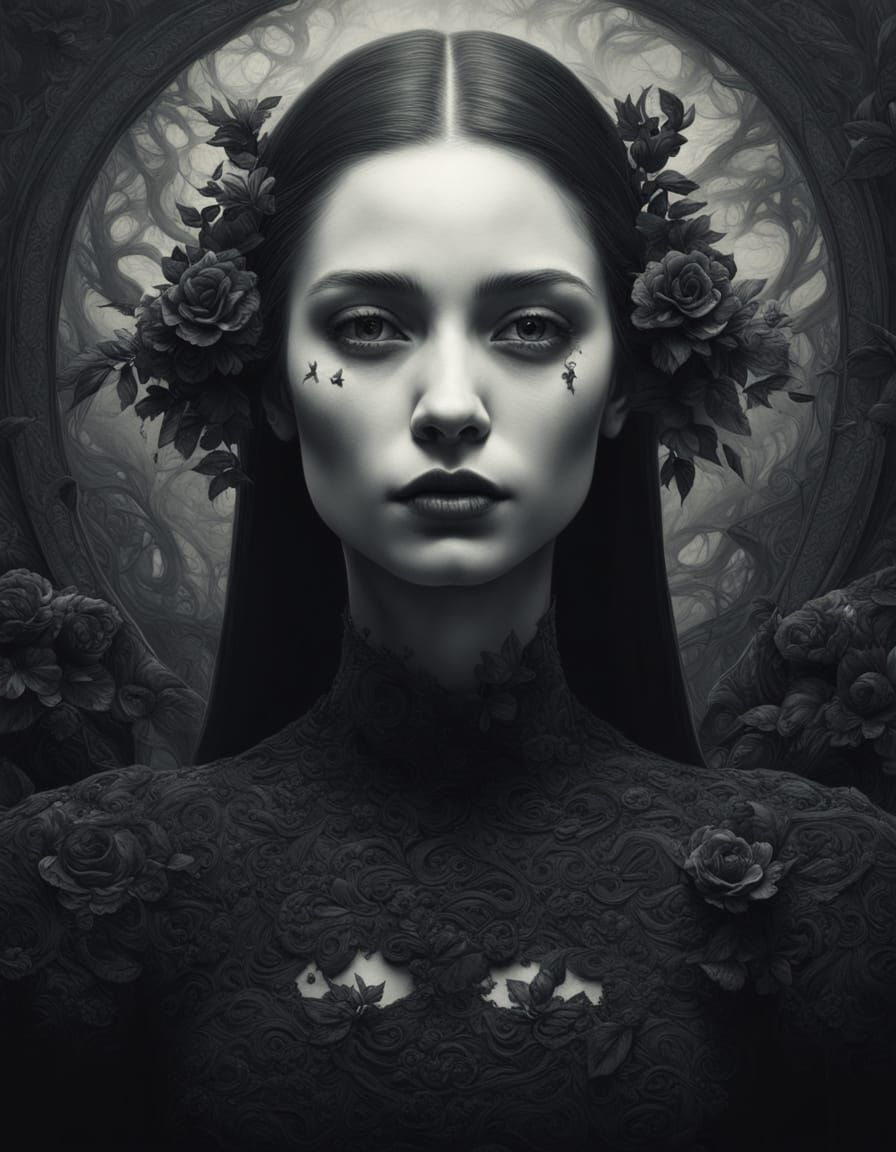 Gothic Woman Portrait with Dark Romanticism Style