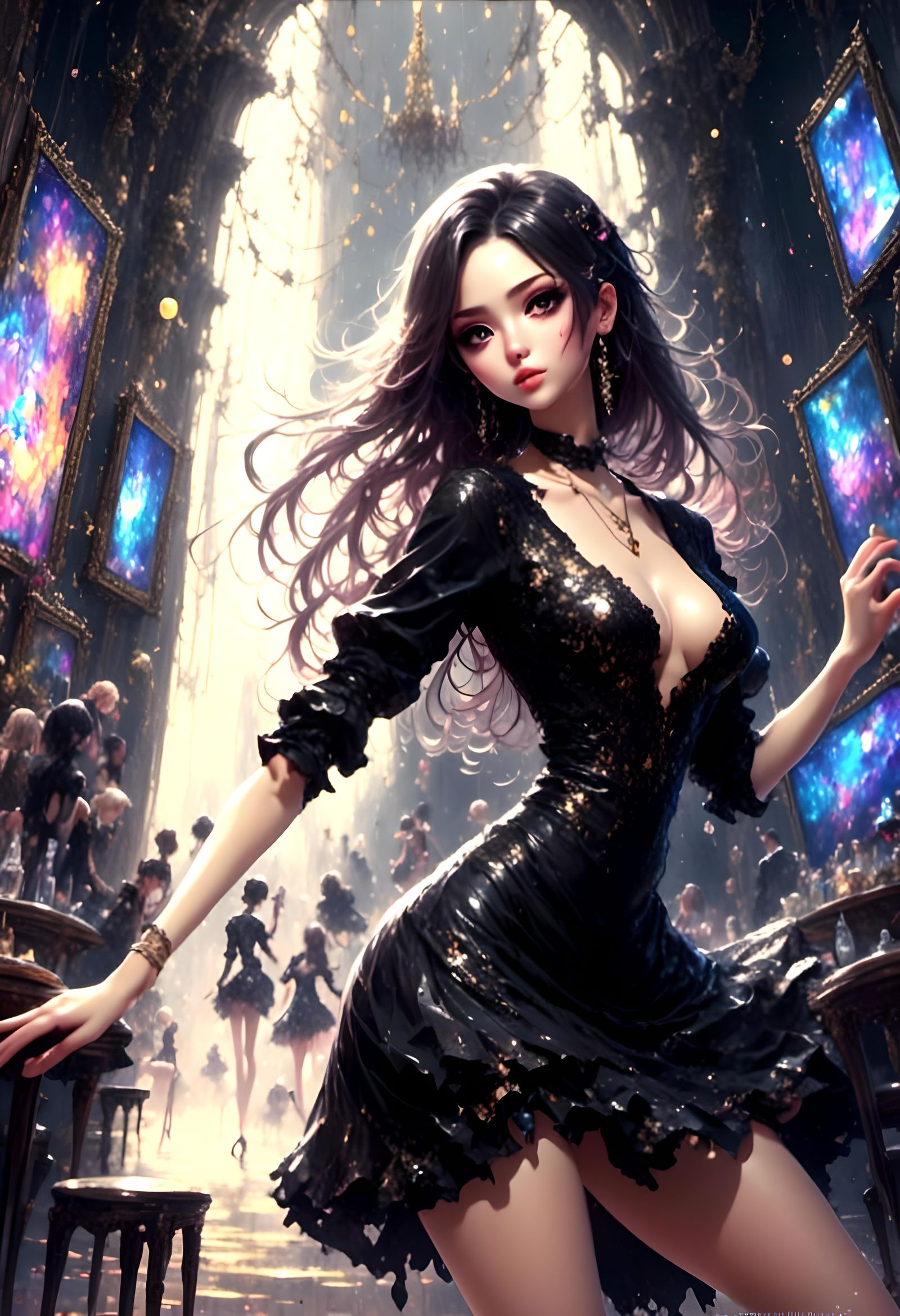 Anime Girl in Club Dress with Vibrant Eyes