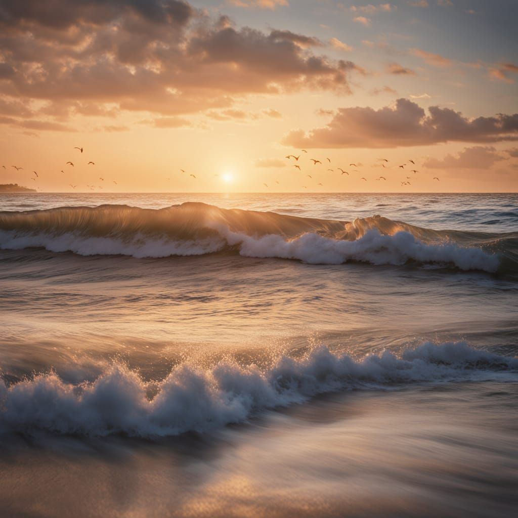 Serene Beachscape at Sunset with Dreamy, Ethereal Light