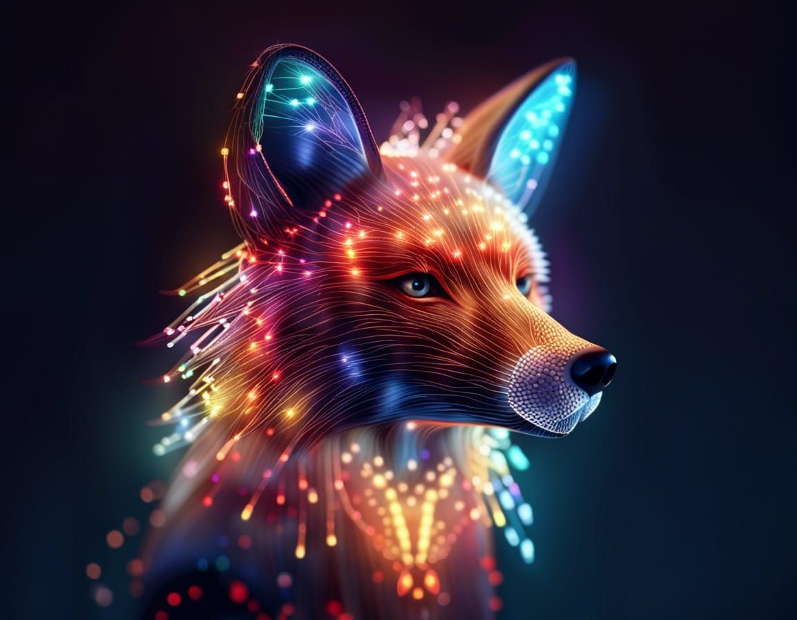 Radiant Christmas Light Fox: Digital Art