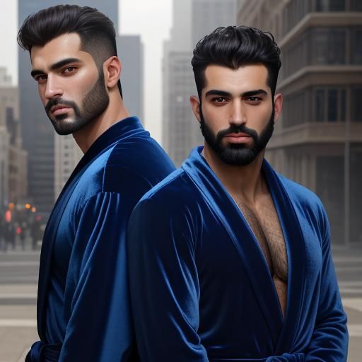 Middle Eastern Men in Velvet Robes, Impasto Oil Portrait