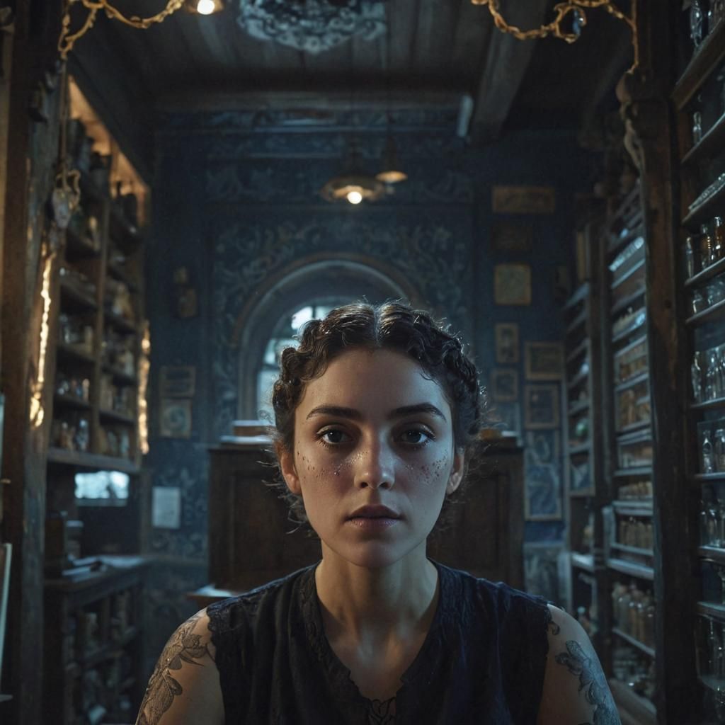 Woman in Antique Store, Art Nouveau Portrait