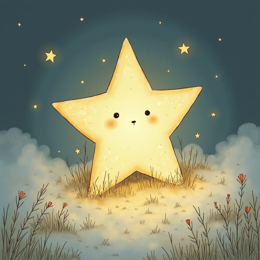 Dreamy Star in Line Art Style