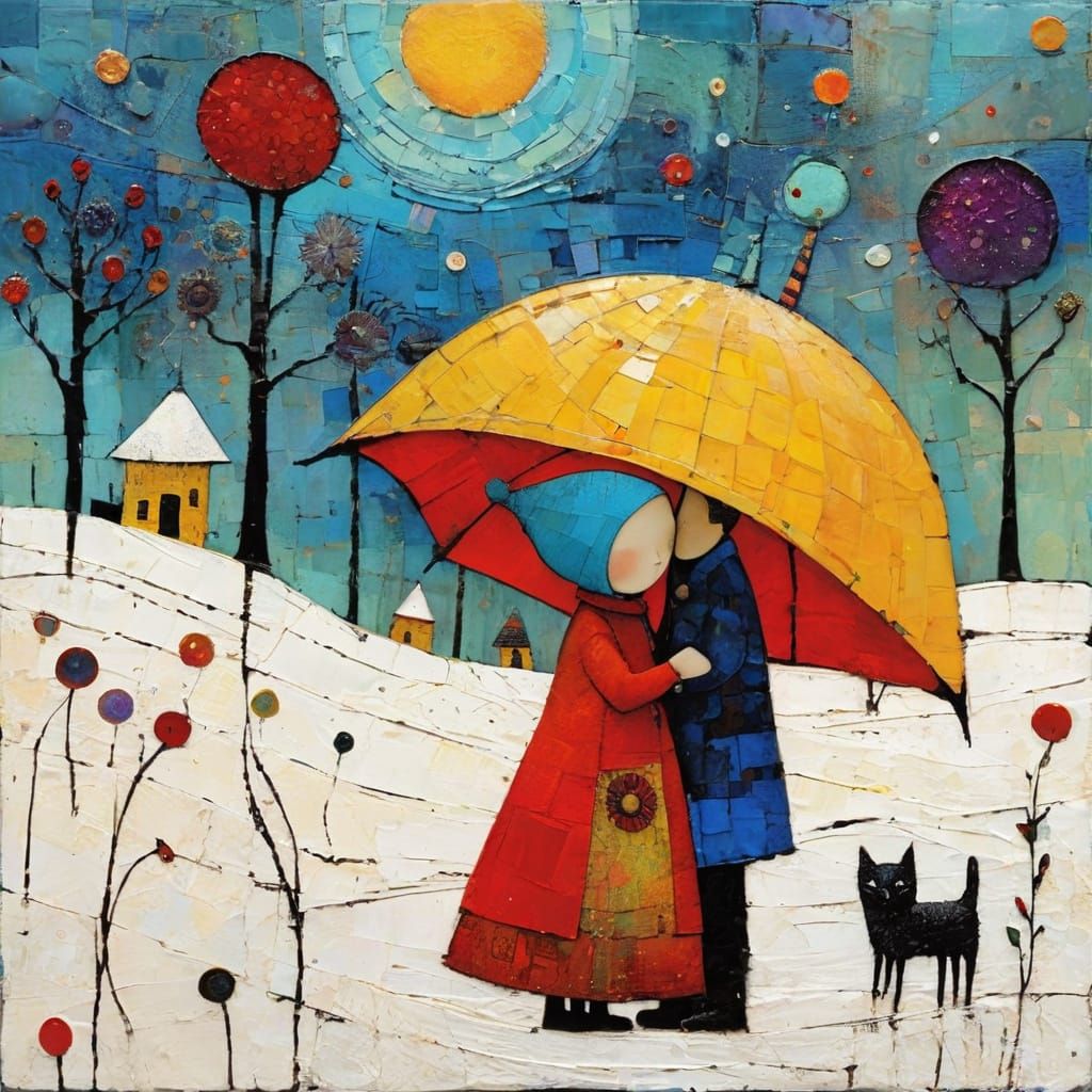 Primitive Naive Encaustic Painting with Rich Texture