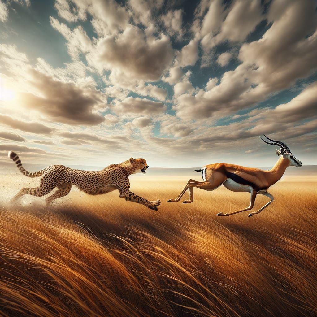 Cheetah Chase Across the African Savannah