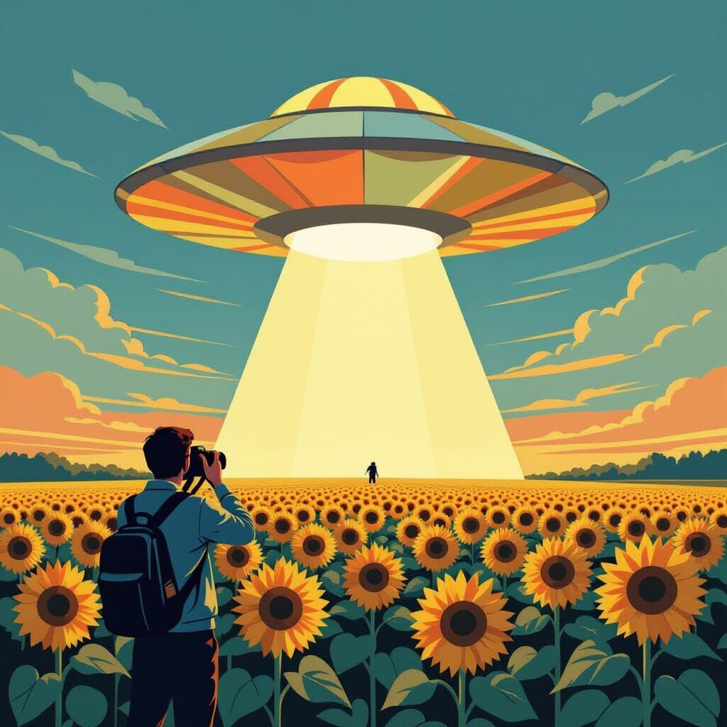 Photographer Captures Paper UFO in Surreal Sunflower Field